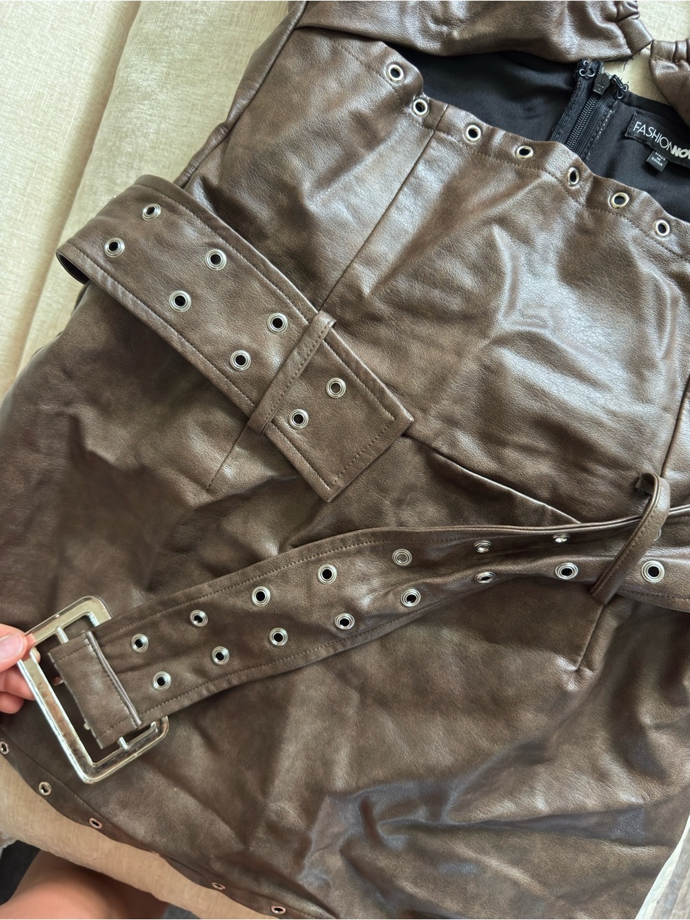 Fashion Nova Brown Faux-Leather Halter Dress - Picture 4 of 7